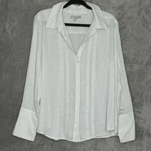 Chelsea28 XXL 2X Shirt Top White Polka Dot Button Up Long Sleeve V Neck Sheer